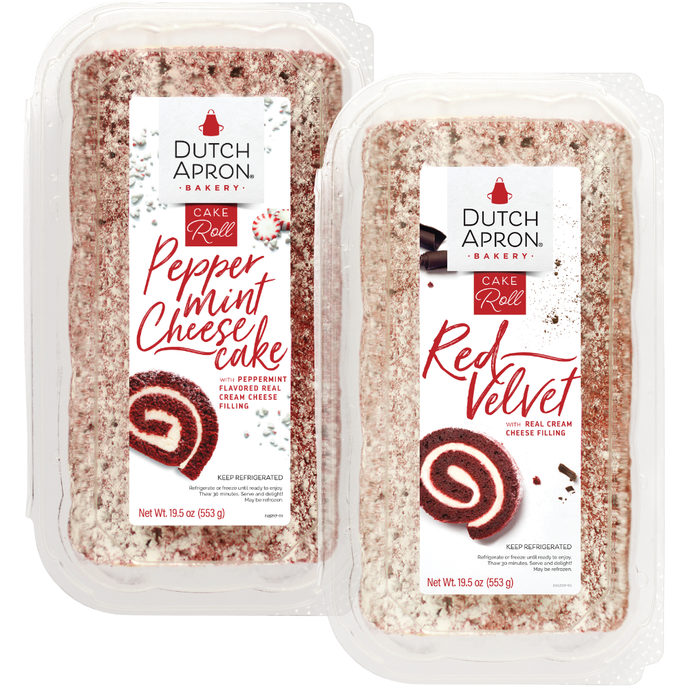 Dutch Apron Red Velvet or Peppermint Cheesecake Cake Roll
